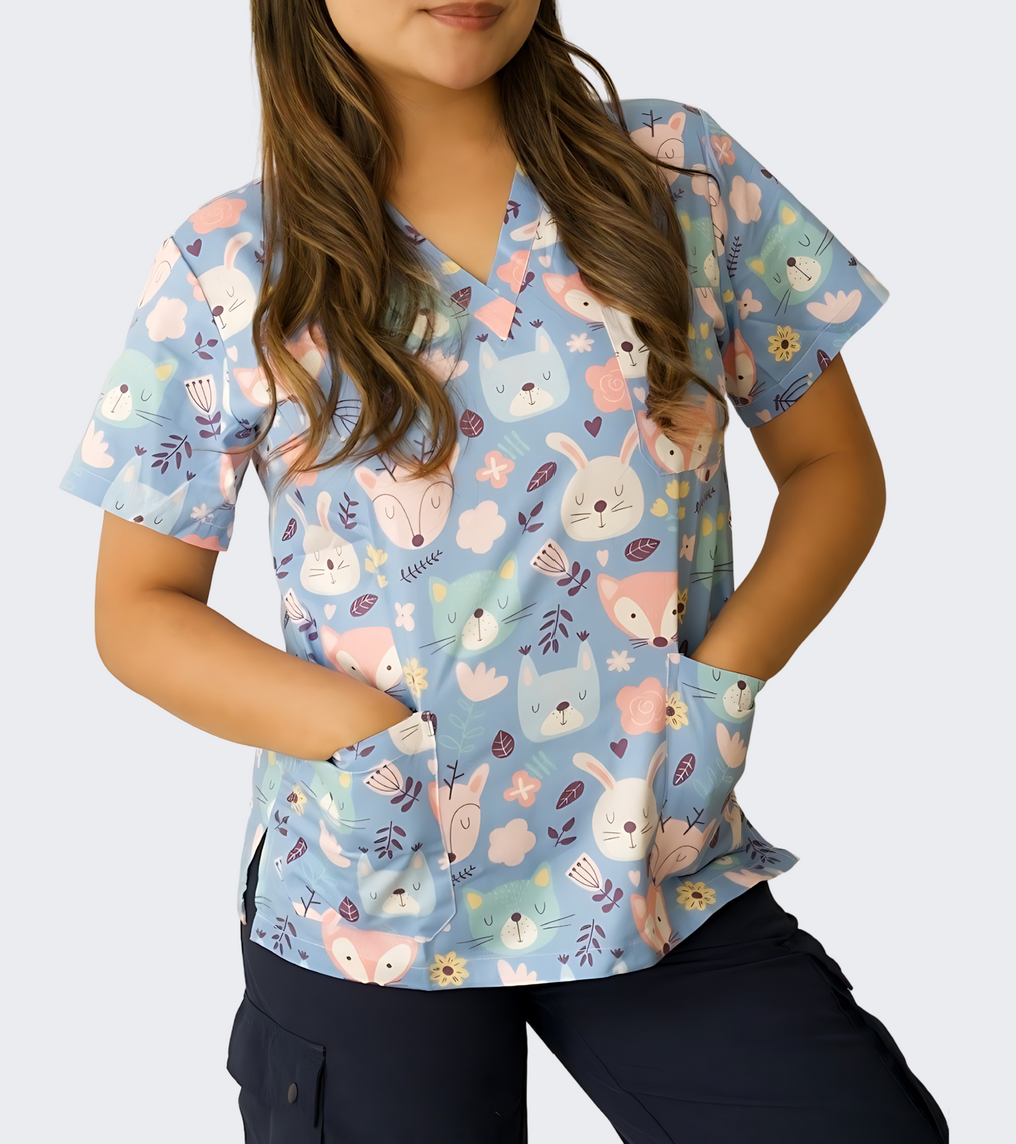 Peaceful pawsScrub Top- Blue