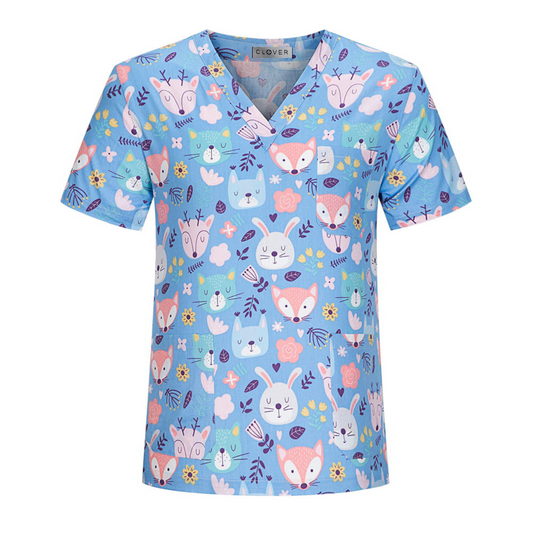 Peaceful pawsScrub Top- Blue