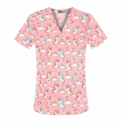 Pink Unicorn Scrub Top